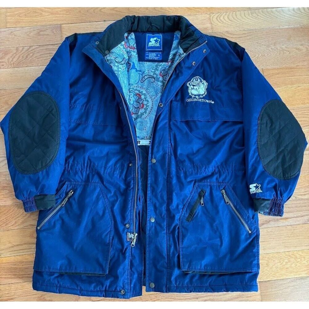 Vintage STARTER Georgetown Hoyas NCAA Packable Hood Puffer Parka‎ Jacket 90s XL